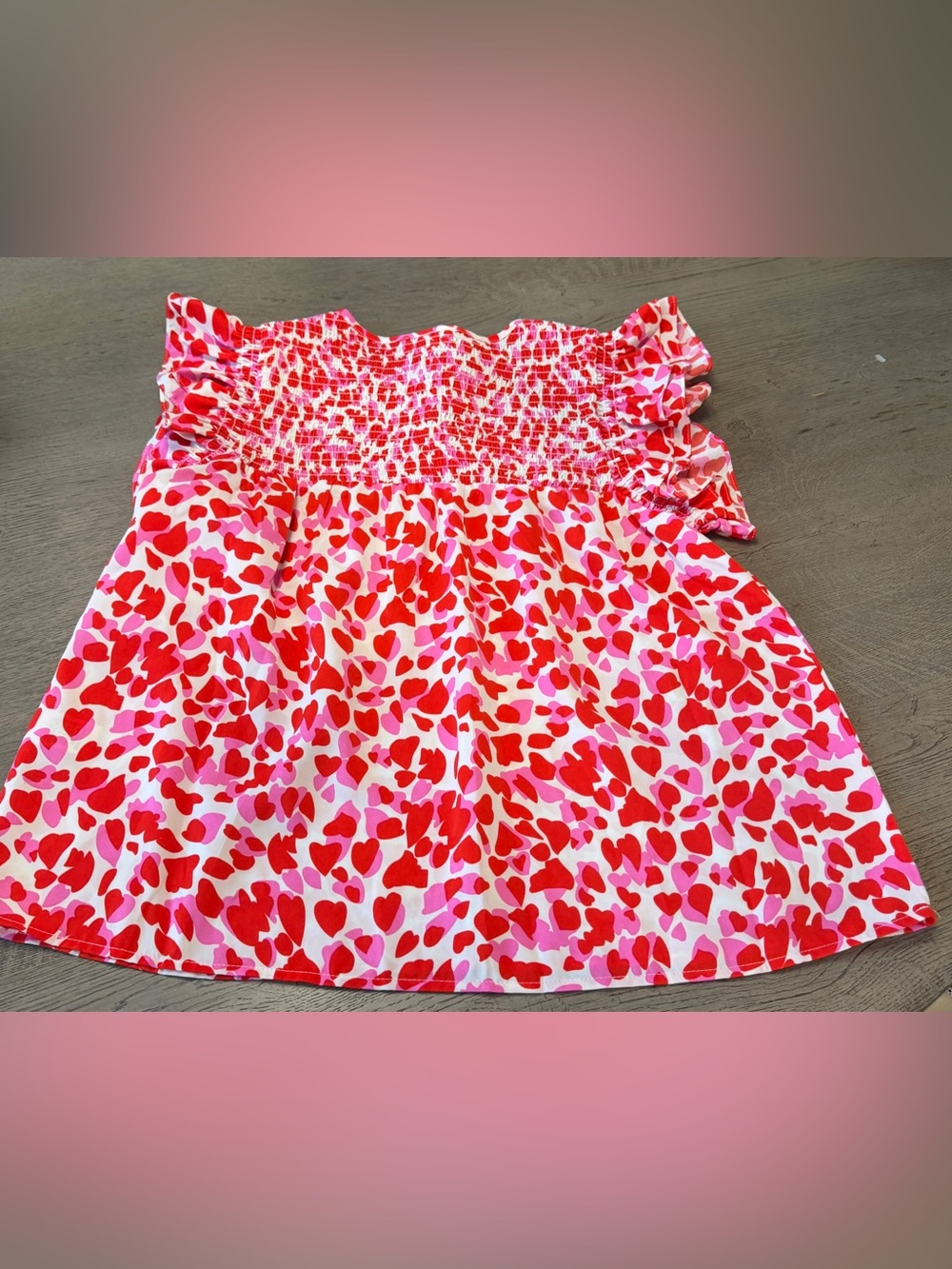 THML Red white and pink heart pattern short sleeve blouse size S
